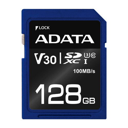 Memoria SDXC ADATA Premiere Pro – 128GB – Clase 10 – Negro/Azul – ASDX128GUI3V30S-R