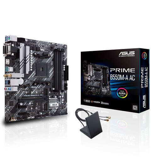 Tarjeta Madre ASUS PRIME B550M-A AC – Socket AM4 – 4xDDR4 – 2400/3200/4600(O.C) MHz – HDMI – VGA – DVI-D – USB 2.0/3.2 – Micro ATX – PRIME B550M-A AC