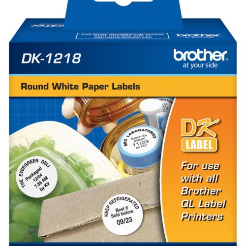 Etiquetas Brother DK1218 – Circulares Pre-Cortadas Blancas – 24mm de Diametro – Rollo de 1,000 Etiquetas – DK1218