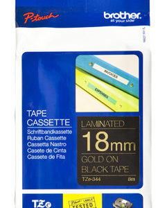 Cinta Brother TZE344 - 18mm x 8m - Oro/ Negro - TZE344