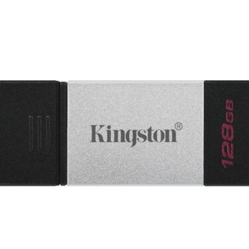 Memoria USB-C Kingston DataTraveler 80 – 128GB – USB-C 3.2 – Negro con Plata – DT80/128GB