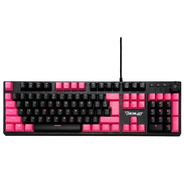 Teclado Gamer Ocelot OGMK04 - Alámbrico - RGB - Español - Negro con Rosa - KB-826