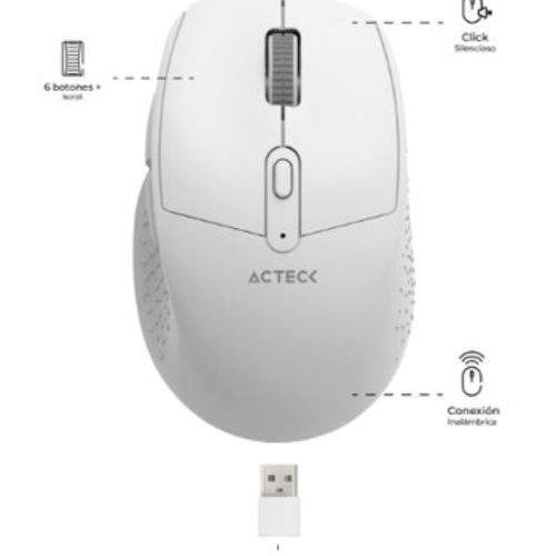 Mouse Acteck OPTIMIZE ERGO MI680 – Inalámbrico – USB – 6 Botones – Blanco – AC-934084