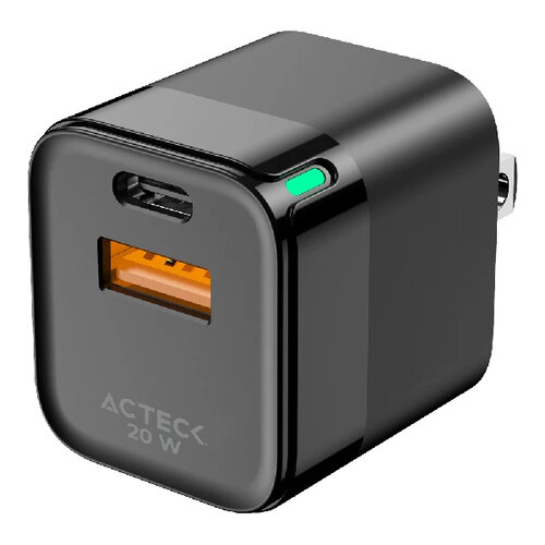 Cargador de Pared Acteck Energon Prime – 20W – USB-C – USB-A – Negro – AC-935555
