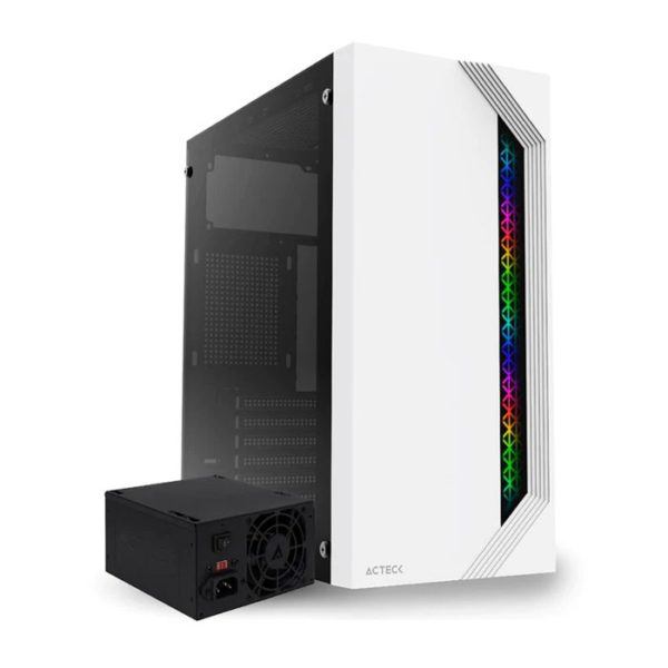 Gabinete Gamer Acteck VIKEN GM434 - Media Torre - ATX/Micro ATX/Mini ITX - Fuente 500W - Panel Lateral - Blanco - AC-935708