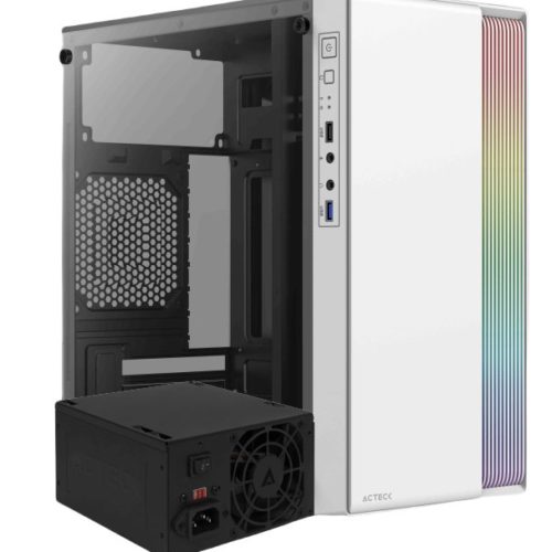 Gabinete Gamer Acteck Fusion II GI440 – Micro Torre – Micro ATX/Mini ITX – Fuente 500W – Panel Lateral – Blanco – AC-935760