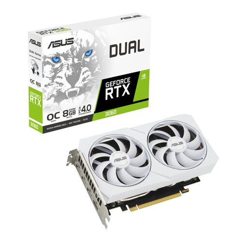 Tarjeta de Video ASUS Dual GeForce RTX 3060 White Edition – 8GB – 192-bit – PCI-E 4.0 – GDDR6 – HDMI – DisplayPort – DUAL-RTX3060-O8G-WHITE