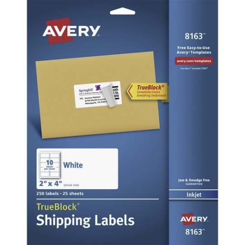 Etiquetas Avery 08163 – 2″ x 4″ – Para Impresión Inkjet – 250 Etiquetas – 08163