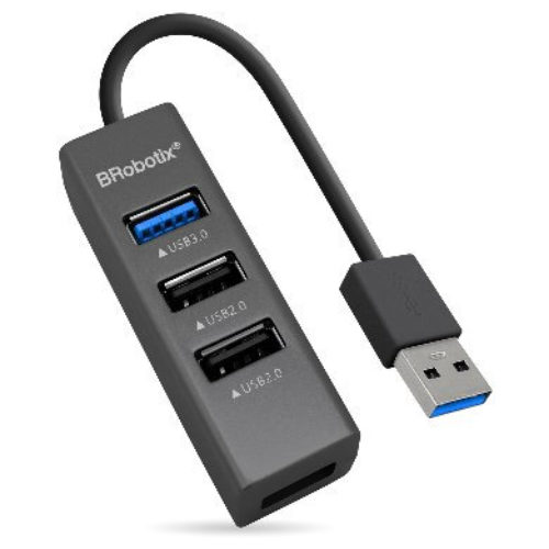 HUB BRobotix 263021 – 1 Puerto USB 3.0 – 3 Puertos USB 2.0 – Negro – 263021