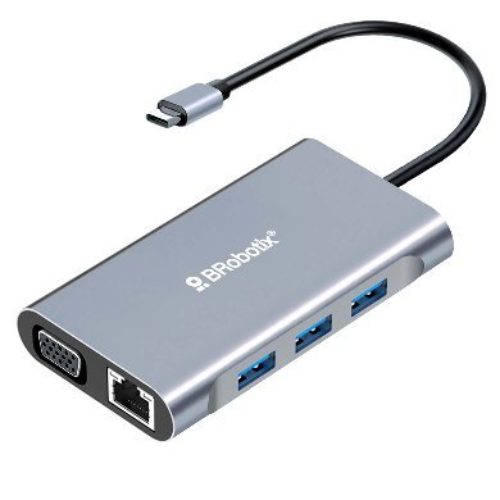 Docking Station BRobotix 6001202 – USB-C a HDMI/ RJ45/ VGA/ 3x USB 3.0/ USB-C 3.0 – 6001202