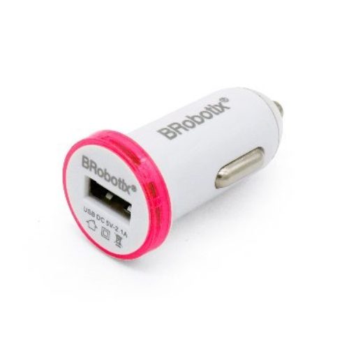 Cargador para Auto BRobotix 695362 – USB – 5V – 2.1A – Blanco/Rosa – 695362