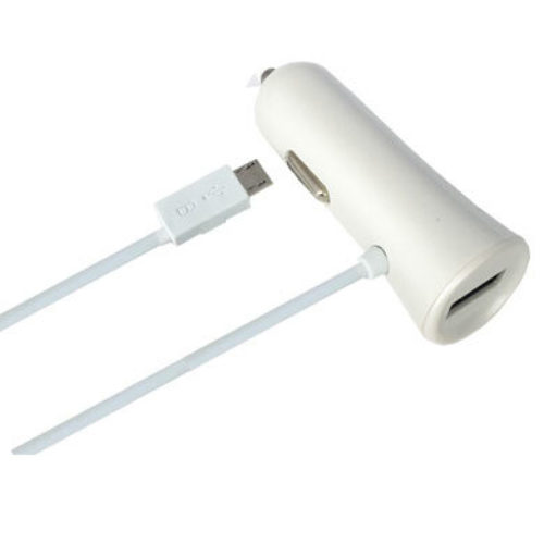 Cargador USB BRobotix 789536B – Para Auto – Con Cable 	MicroUSB – 5V – 3A – Blanco – 789536B