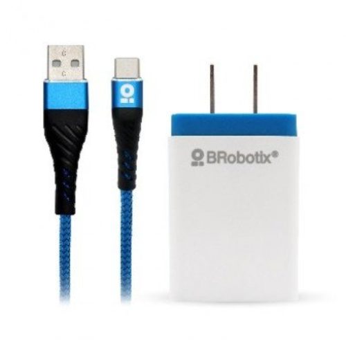 Cargador BRobotix 963332 – USB-C – USB-A – Blanco / Azul – 963332