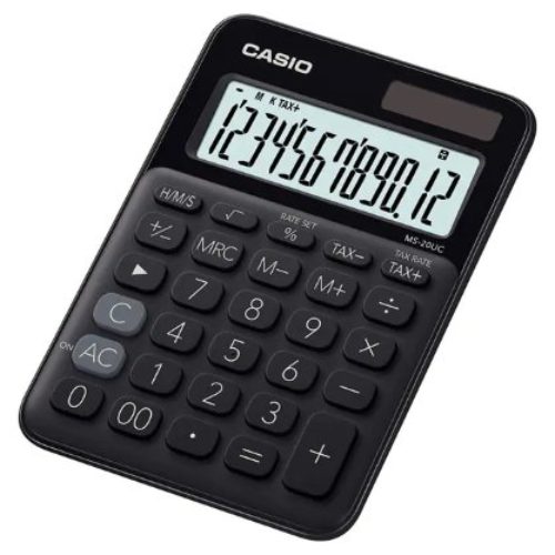 Calculadora Básica CASIO MS-20UC-BK-S-EC – 12 Dígitos – Negro – MS-20UC-BK-S-EC