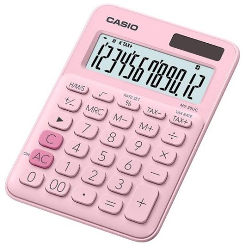 Calculadora básica CASIO MS-20UC-PK-S-EC – 12 dígitos – Batería Solar – Rosa – MS-20UC-PK-S-EC