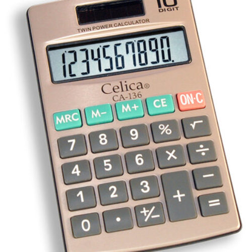 Calculadora de Bolsillo Celica CA-136 – 10 Dígitos – Solar/Pila – Cubierta Metálica – CA-136
