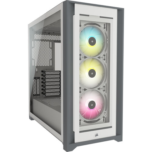 Gabinete Gamer Corsair iCUE 5000X RGB – Media Torre – ATX/E-ATX/mini-ITX – 3 Ventiladores – Panel Lateral – RGB – Blanco – CC-9011213-WW