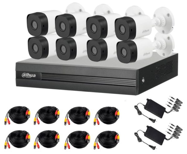 Kit de Vigilancia Dahua DHT0260002 - DVR - 8 Canales - 8 Cámaras B1A21 - Bala - Fuente de alimentación - Accesorios - DHT0260002