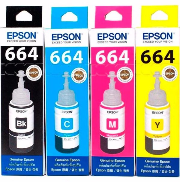 Tinta Epson T664 - 4 Botellas - Cian - Magenta - Amarillo - Negro - 70ML - T664