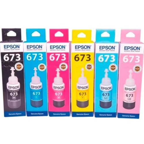 Tinta Epson T673 – 6 Botellas – Negro – Amarillo – Magenta – Cyan – Cyan Light – Magenta Light – 70ML – T673