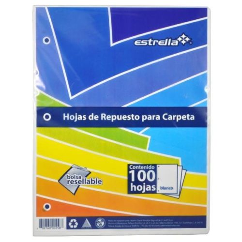 Hoja Repuesto Estrella 558 – Carta – Blanco – 100 Hojas – 20 Paquetes – 0558