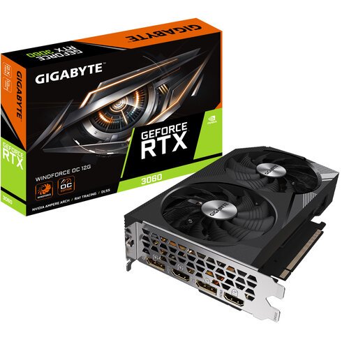 Tarjeta de Video Gigabyte GeForce RTX 3060 WINDFORCE OC 12G – 12GB – 192-bit – PCI-E 4.0 – GDDR6 – HDMI – DisplayPort – GV-N3060WF2OC-12GD