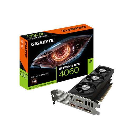 Tarjeta de Video Gigabyte GeForce RTX 4060 OC Low Profile 8G – 8GB – 128-bit – PCI-E 4.0 – GDDR6 – HDMI – DisplayPort – GV-N4060OC-8GL