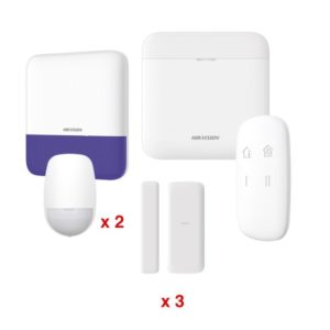 Kit de Alarma Hikvision AX PRO - Hub - 2 x Sensores PIR - 3 x Contactos Magneticos mini - Control Remoto - Sirena - Wi-Fi - Exterior - DS-PWA48-KV2