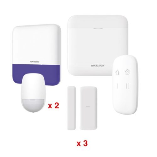 Kit de Alarma Hikvision AX PRO – Hub – 2 x Sensores PIR – 3 x Contactos Magneticos mini – Control Remoto – Sirena – Wi-Fi – Exterior – DS-PWA48-KV2