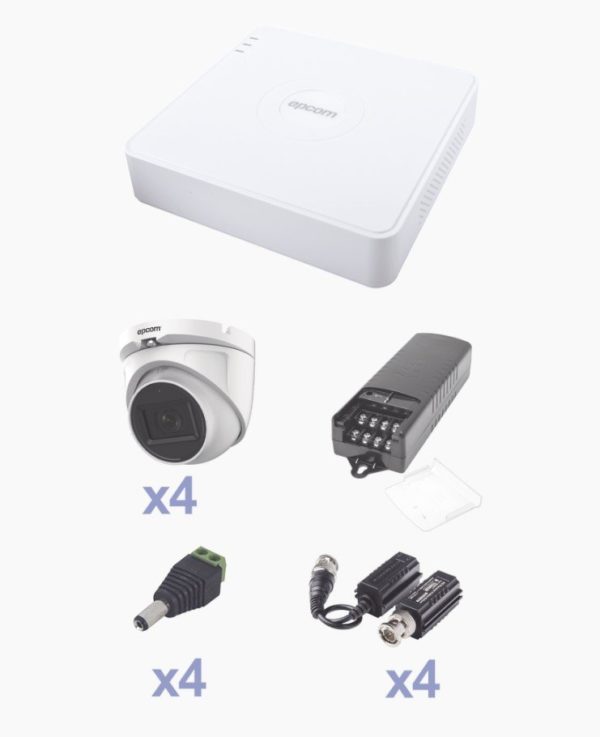 Kit de vigilancia Epcom TurboHD - DVR - 4 Camaras Domo - Transceptores - Conectores - Fuente de Poder - KEVTX8T4EG/A