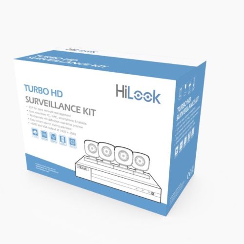 Kit de vigilancia HiLook HL24LQKITS-M(B) – DVR – 4 Canales – Fuente de Poder – 4 Cámaras – 2MP – Bala – Lente 2.8mm – IR 20M – HL24LQKITS-M(B)