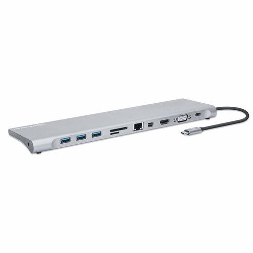 Docking Station Manhattan 130578 – USB-C a HDMI – Mini DisplayPort – VGA – 3 USB-A – USB-C – Ethernet – Micro SD – SD – 3.5 mm – 130578