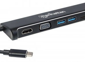 Docking Station Portátil Manhattan USB-C a HDMI/SVGA - Hembra + Hub USB + Lector - 152631