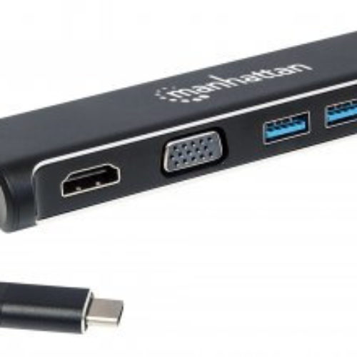 Docking Station Portátil Manhattan USB-C a HDMI/SVGA – Hembra + Hub USB + Lector – 152631