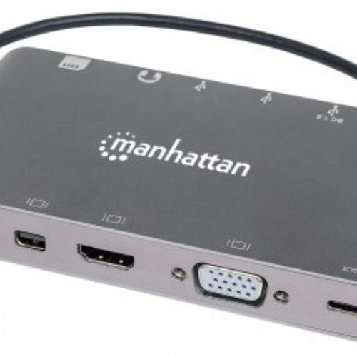 Docking Station Manhattan 152808 – 7-1 USB-C a HDMI – VGA – RJ45 – Mini DP – 3 USB – 3.5mm – Lector SD – 152808
