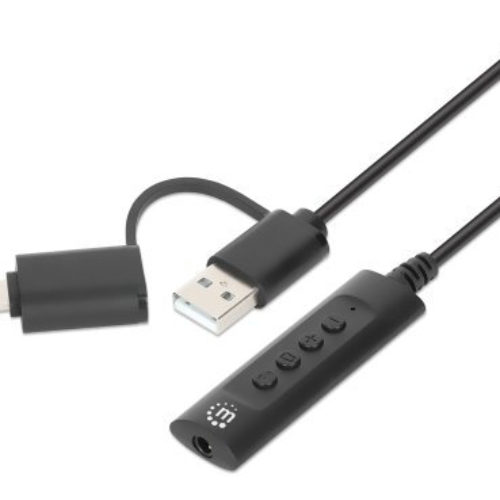 Cable Auxiliar Manhattan 153560 – USB a 3.5mm – Controles – Negro – 153560