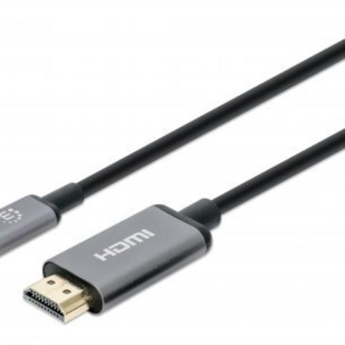 Cable Manhattan 153607 – USB-C a HDMI – 2m – Negro con Plata – 153607