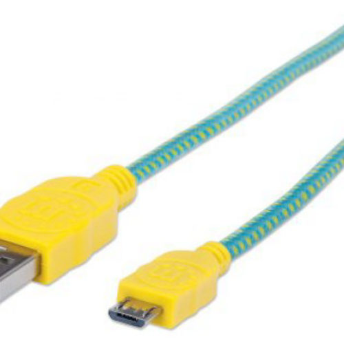 Cable Manhattan USB V2.0 a-micro B – 1m – Textil – Turquesa/Amarillo – 352710