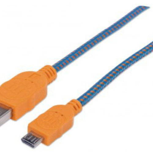 Cable USB Manhattan – USB 2.0 – A-micro B – 1M – Azul-Naranja – 352734