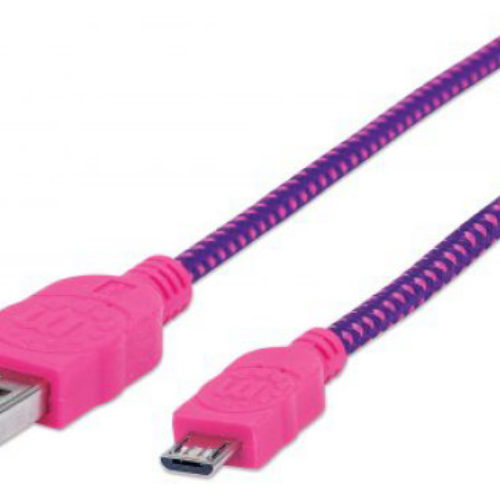 Cable USB Manhattan 352741 – USB A a Micro USB B – 1.8m – Rosa / Morado – En Bolsa – 352741