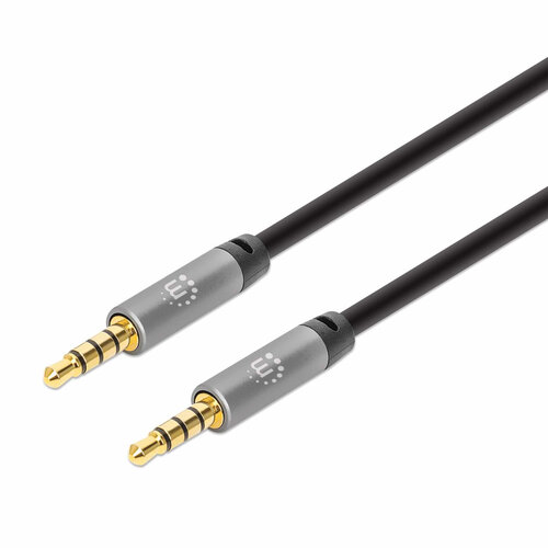 Cable Auxiliar Manhattan 355988 – 3.5mm – 1m – Negro con Plata – 355988