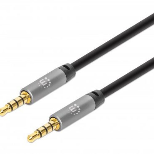 Cable de Audio Manhattan 355995 – 2m – 3.5mm – Negro con Plata – 355995