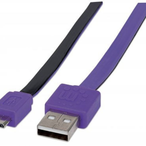 Cable Manhattan 391368 – USB A / Micro-USB B – 1m – Plano – Negro/Morado – 391368