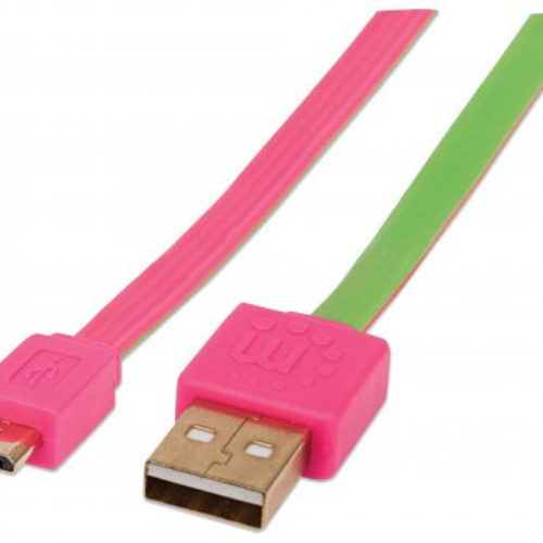 Cable USB Manhattan 391443 – 1m – USB 2.0-A / USB 2.0 Micro-USB B – Rosa / Verde – 391443