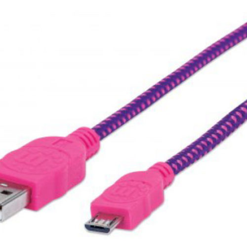 Cable Micro USB B Manhattan – 1m – Rosa/ Morado – 394048
