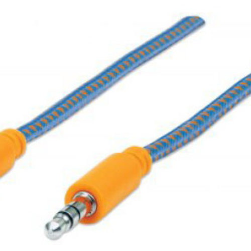 Cable de Audio Manhattan 394093 – 3.5mm – Macho – 1 Mts – Azul / Naranja – 394093