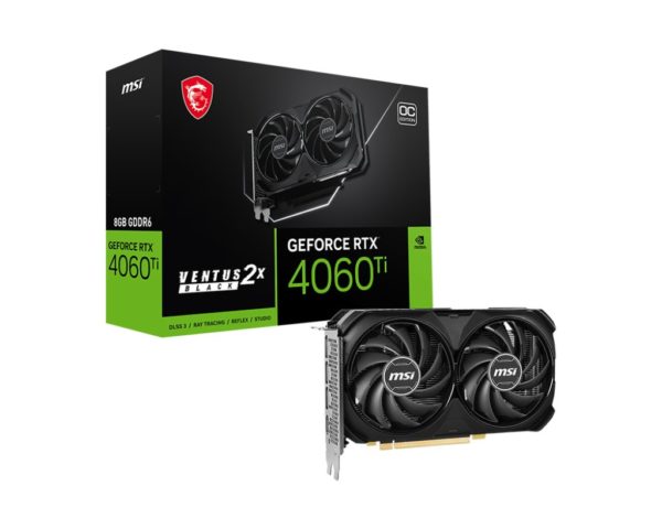 Tarjeta de Video MSI GeForce RTX 4060 Ti VENTUS 2X BLACK 8G OC - 8GB - 128-bit - PCI-E 4.0 - GDDR6 - HDMI - DisplayPort - RTX 4060 TI VENTUS 2X BLACK 8G O