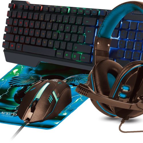 Kit Gamer Necnon NGC-PEGASUS – Teclado – Mouse – Mouse Pad – Diadema – RGB – Alámbrico – Azul – NBCGPG0341
