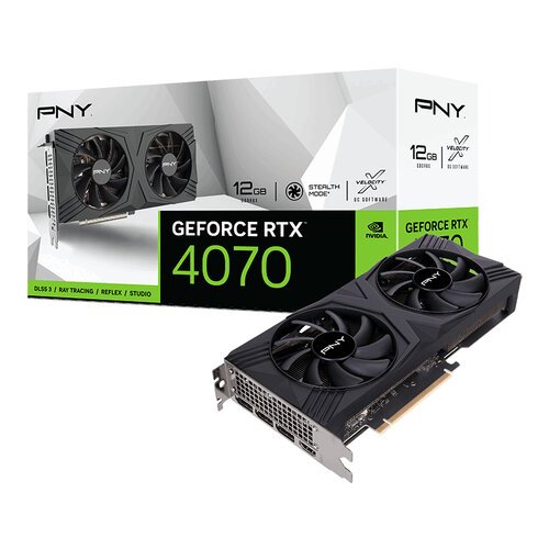 Tarjeta de Video PNY GeForce RTX 4070 VERTO Dual Fan DLSS 3 – 12GB – 192-bit – PCI-E 4.0 – GDDR6X – HDMI – DisplayPort – VCG407012DFXPB1