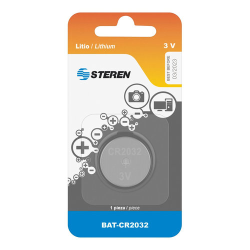 Pila de Botón Steren BAT-CR2032 – CR2032 – Litio – 1 Pieza – BAT-CR2032